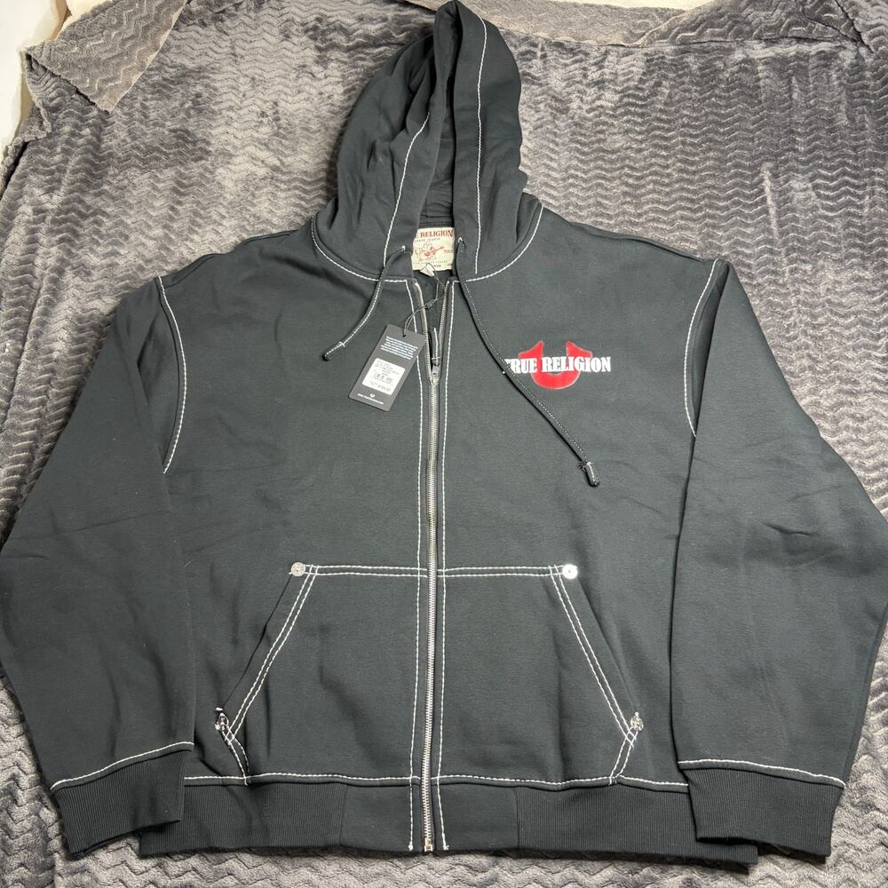True Religion Men's Black World Tour Buddha Full Zip Hoodie 3XL NWT
